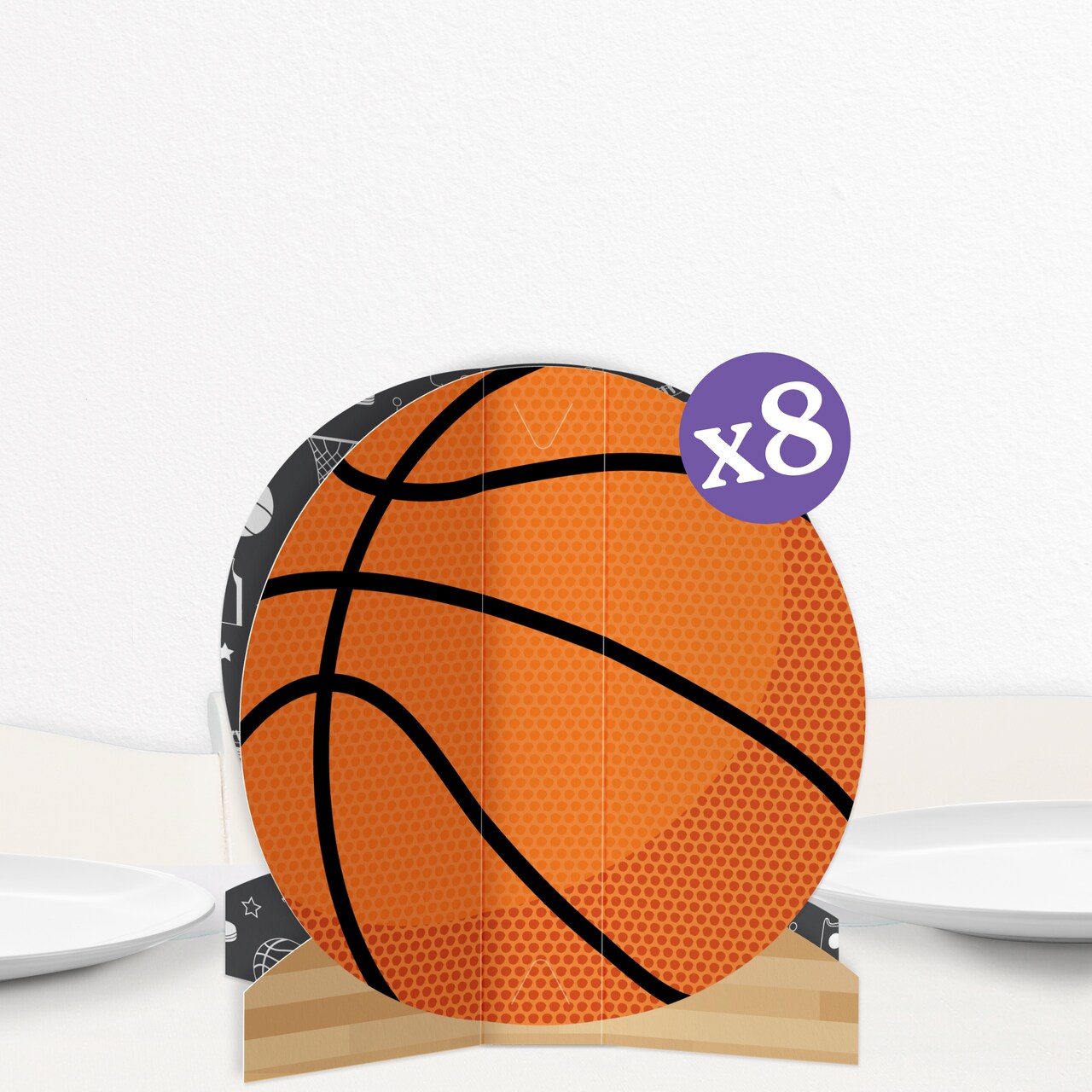 Big Dot of Happiness 3D Basketball Centerpiece Table Decorations, Freestanding Basketball Baby Shower or Birthday Party Centerpieces - 8 Count